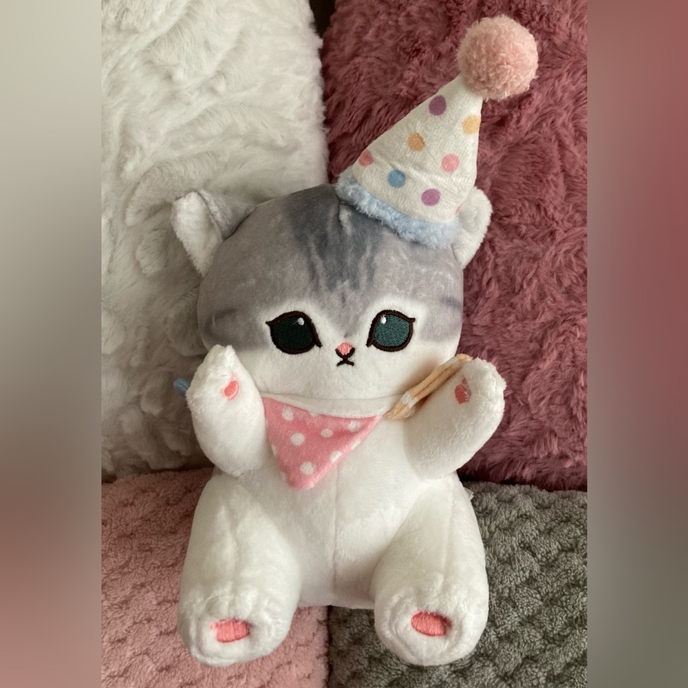 🎂🥳🐱27.5cm Limited Edition Mofusand Cat Happy Birthday Party Plush Doll Stuff Toy